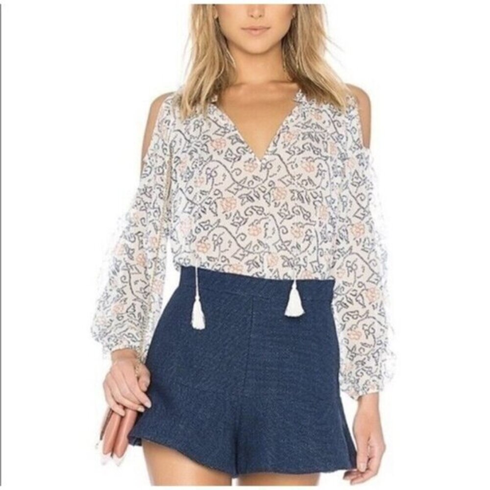 Ulla Johnson Dunia Blouse Women's‎ Size 0 Silk Floral Cold Shoulder Ruffle New